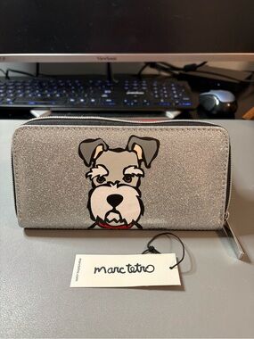 Marc Tetro Glitter Schnauzer Zip Wallet - Silver